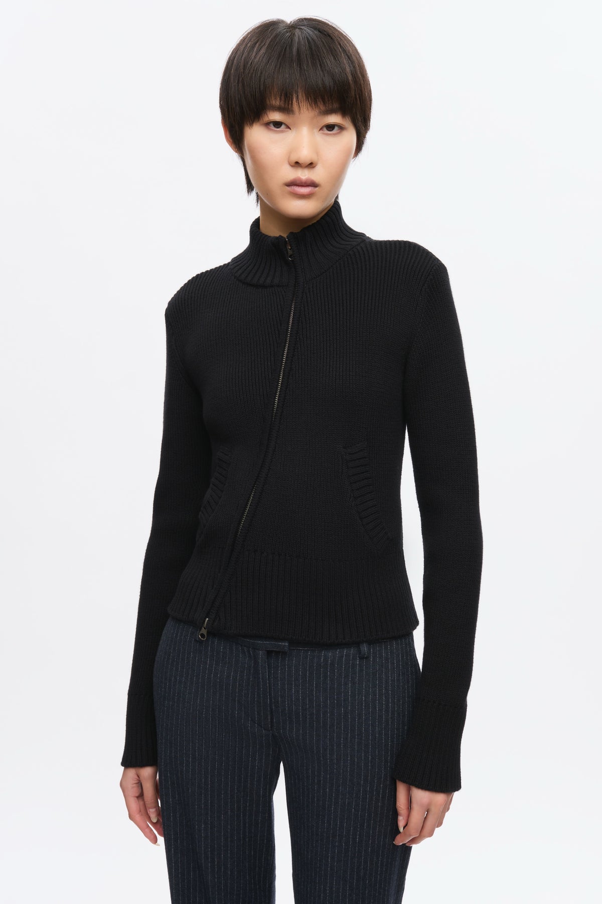 Women's Asymmetric Zip Sweater in Black