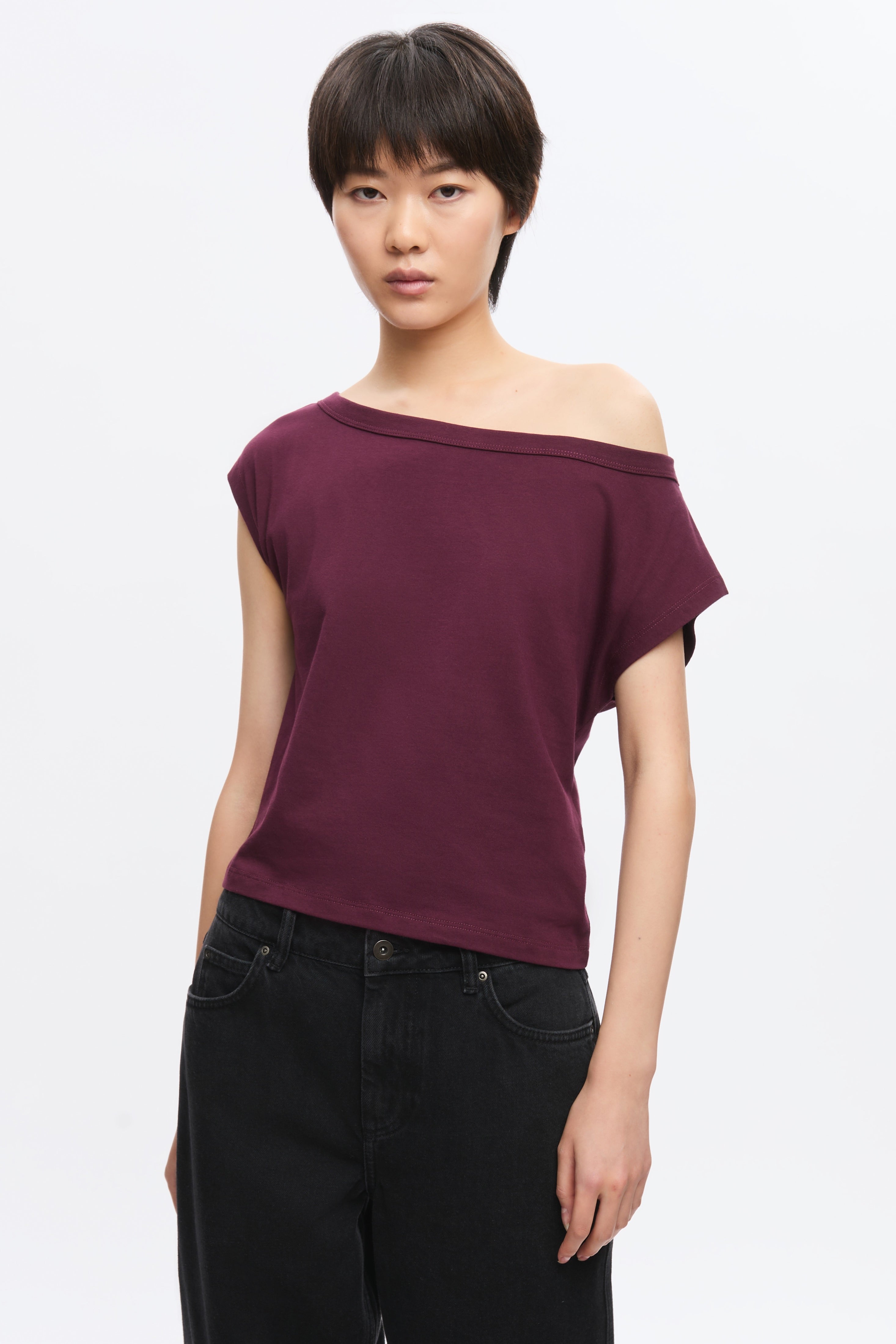 Tee-shirt à épaules dénudées pour femmes en prune